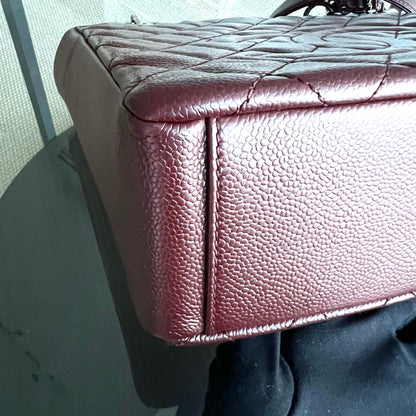 Caviar PST Petite Shopping Tote Quilted Grained Calfskin Burgundy Silver Hardware Series 18