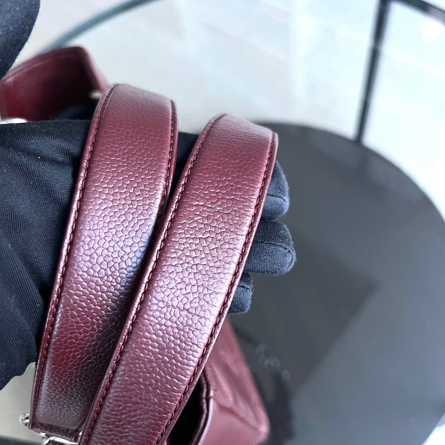 Caviar PST Petite Shopping Tote Quilted Grained Calfskin Burgundy Silver Hardware Series 18