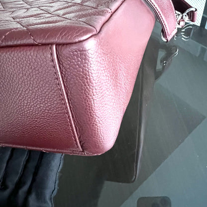 Caviar PST Petite Shopping Tote Quilted Grained Calfskin Burgundy Silver Hardware Series 18