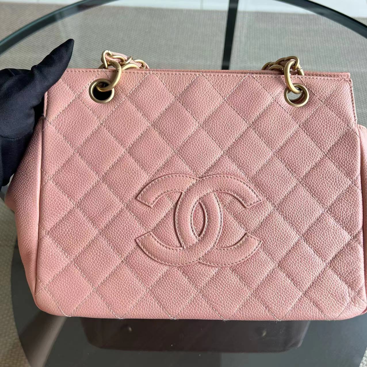 Caviar PTT Petite Timeless Tote Quilted Grained Calfskin Sakura Pink Golden Hardware Series 6