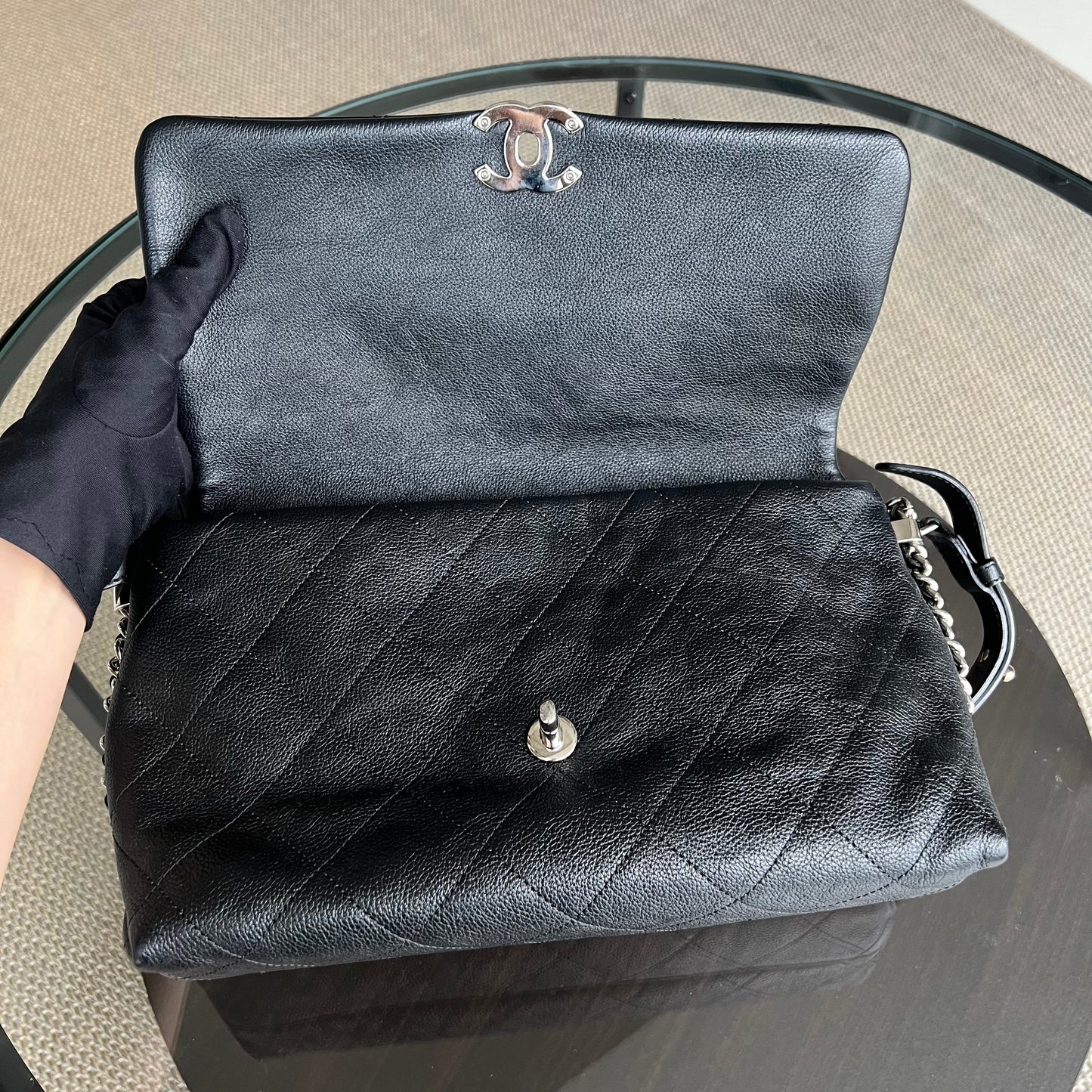Caviar Seasonal Flap Braided With Style Quilted Grained Calfskin Black Silver Hardware Series 25