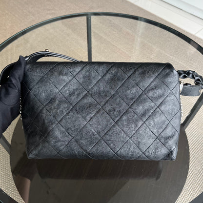Caviar Seasonal Flap Braided With Style Quilted Grained Calfskin Black Silver Hardware Series 25