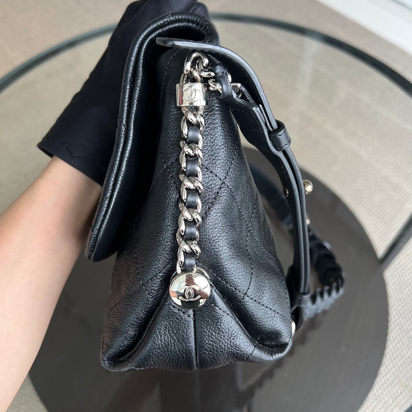 Caviar Seasonal Flap Braided With Style Quilted Grained Calfskin Black Silver Hardware Series 25