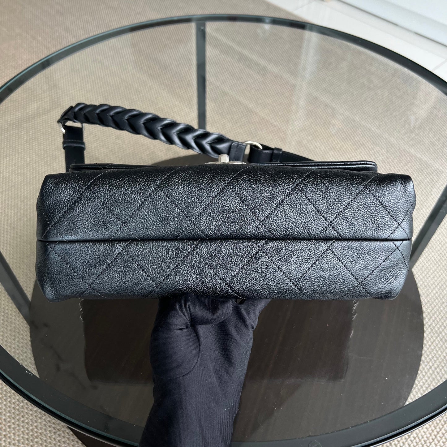 Caviar Seasonal Flap Braided With Style Quilted Grained Calfskin Black Silver Hardware Series 25