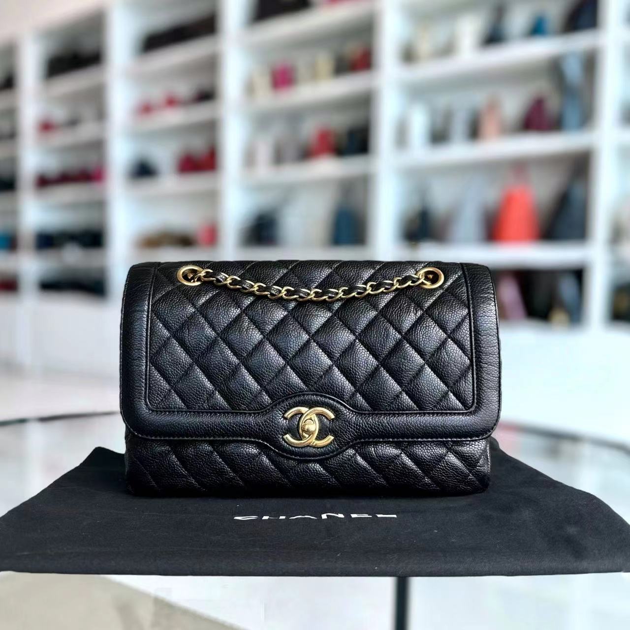Caviar Seasonal Flap Two Tone Quilted Grained Calfskin Golden Hardware Series 21