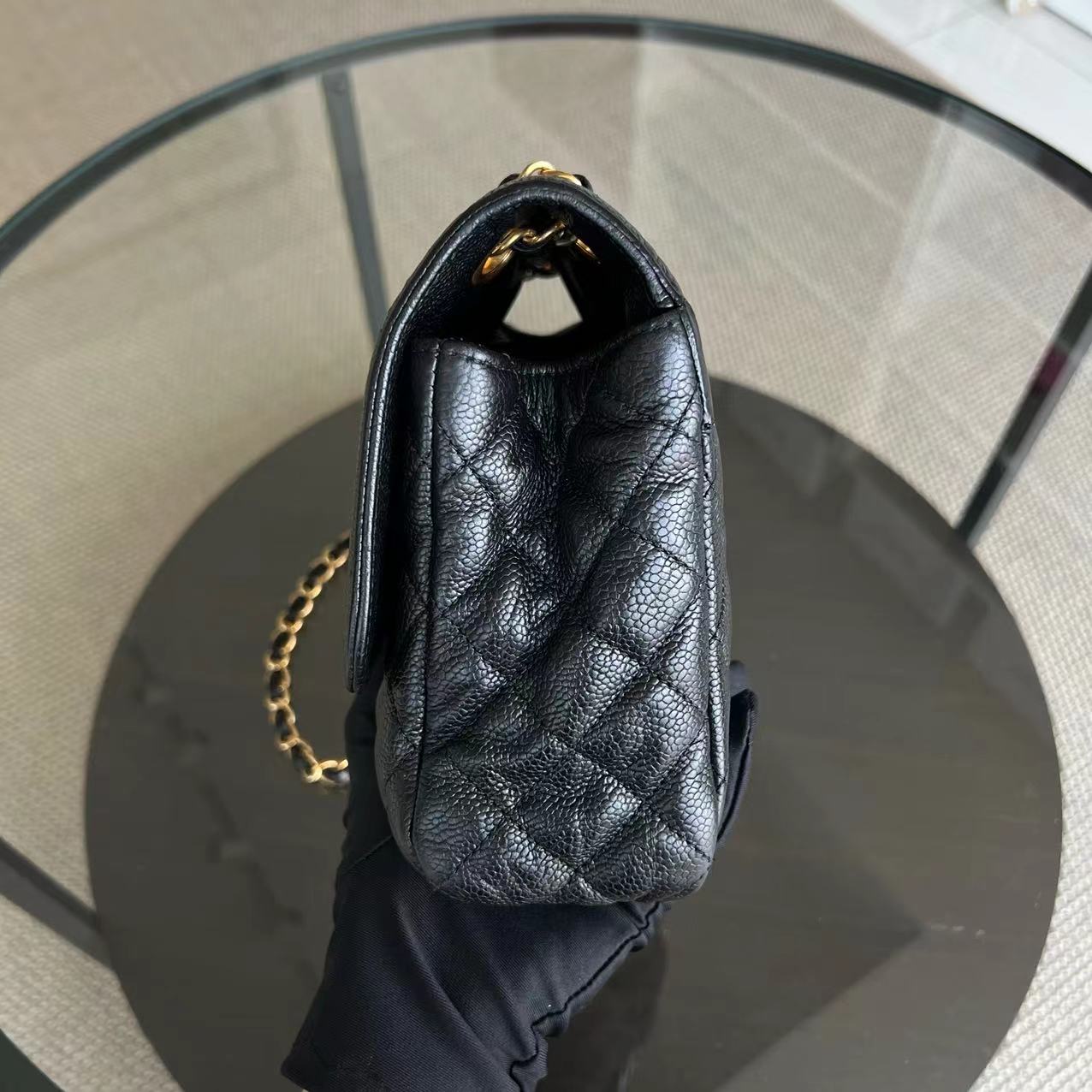 Caviar Seasonal Flap Two Tone Quilted Grained Calfskin Golden Hardware Series 21