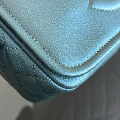 Caviar Seasonal Jumbo Timeless Double CC Flap Calfskin Green No 15