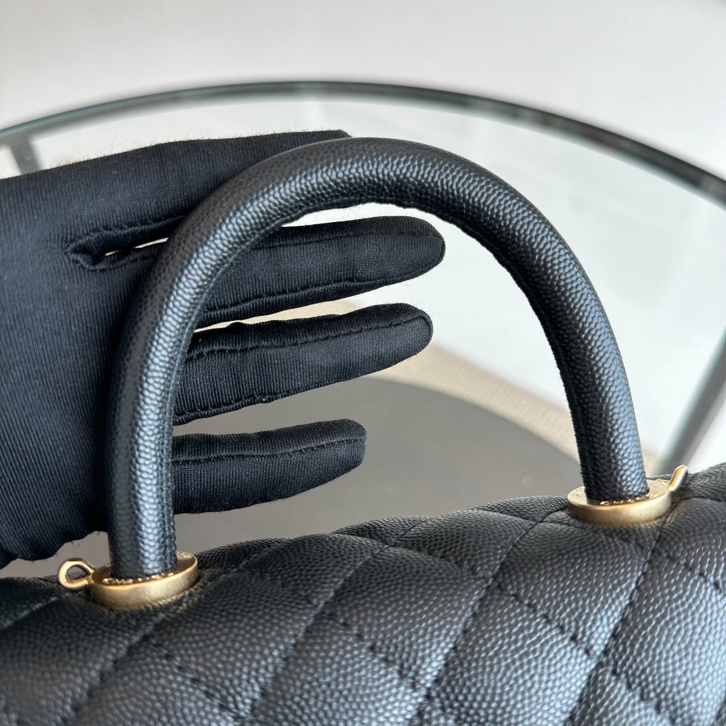Caviar Small Coco Handle 24cm Quilted Calfskin Black No 24