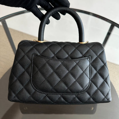 Caviar Small Coco Handle 24cm Quilted Calfskin Black No 24