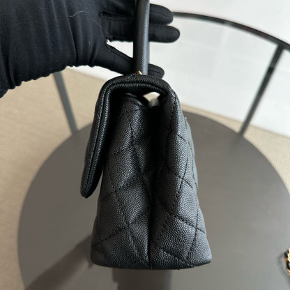 Caviar Small Coco Handle 24cm Quilted Calfskin Black No 24