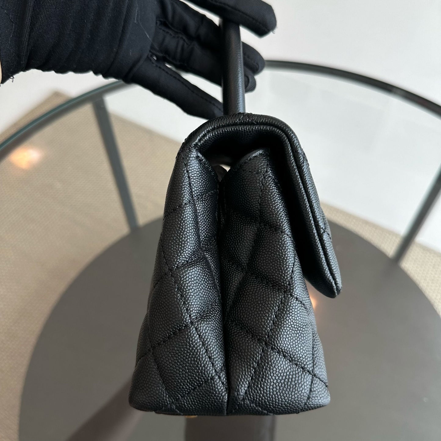 Caviar Small Coco Handle 24cm Quilted Calfskin Black No 24