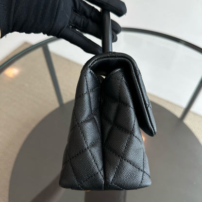 Caviar Small Coco Handle 24cm Quilted Calfskin Black No 24