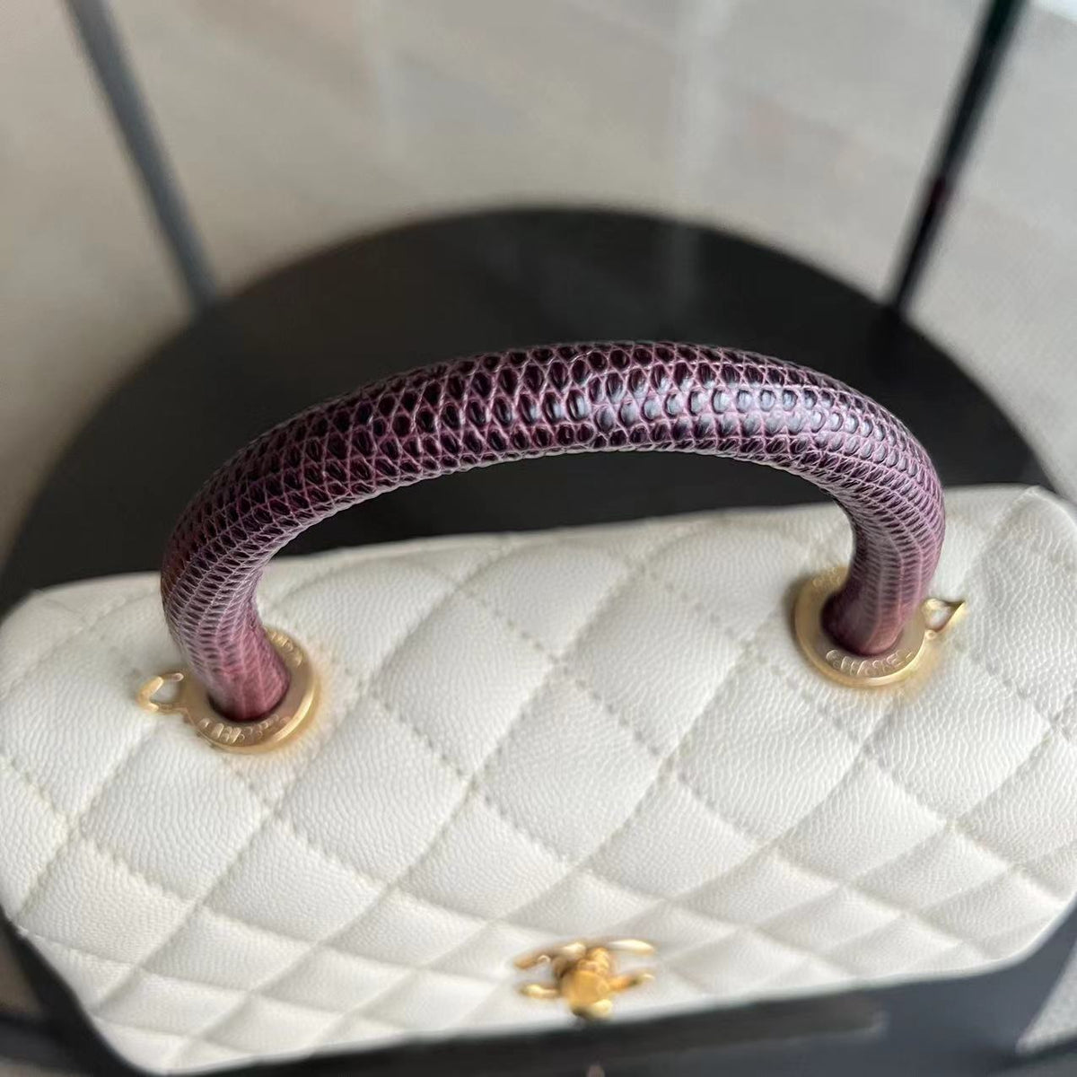 Caviar Small Coco Handle Quilted Calfskin Cream White Golden Hardware Series 24