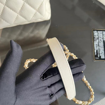 Caviar Small Coco Handle Quilted Calfskin Cream White Golden Hardware Series 24