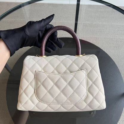 Caviar Small Coco Handle Quilted Calfskin Cream White Golden Hardware Series 24