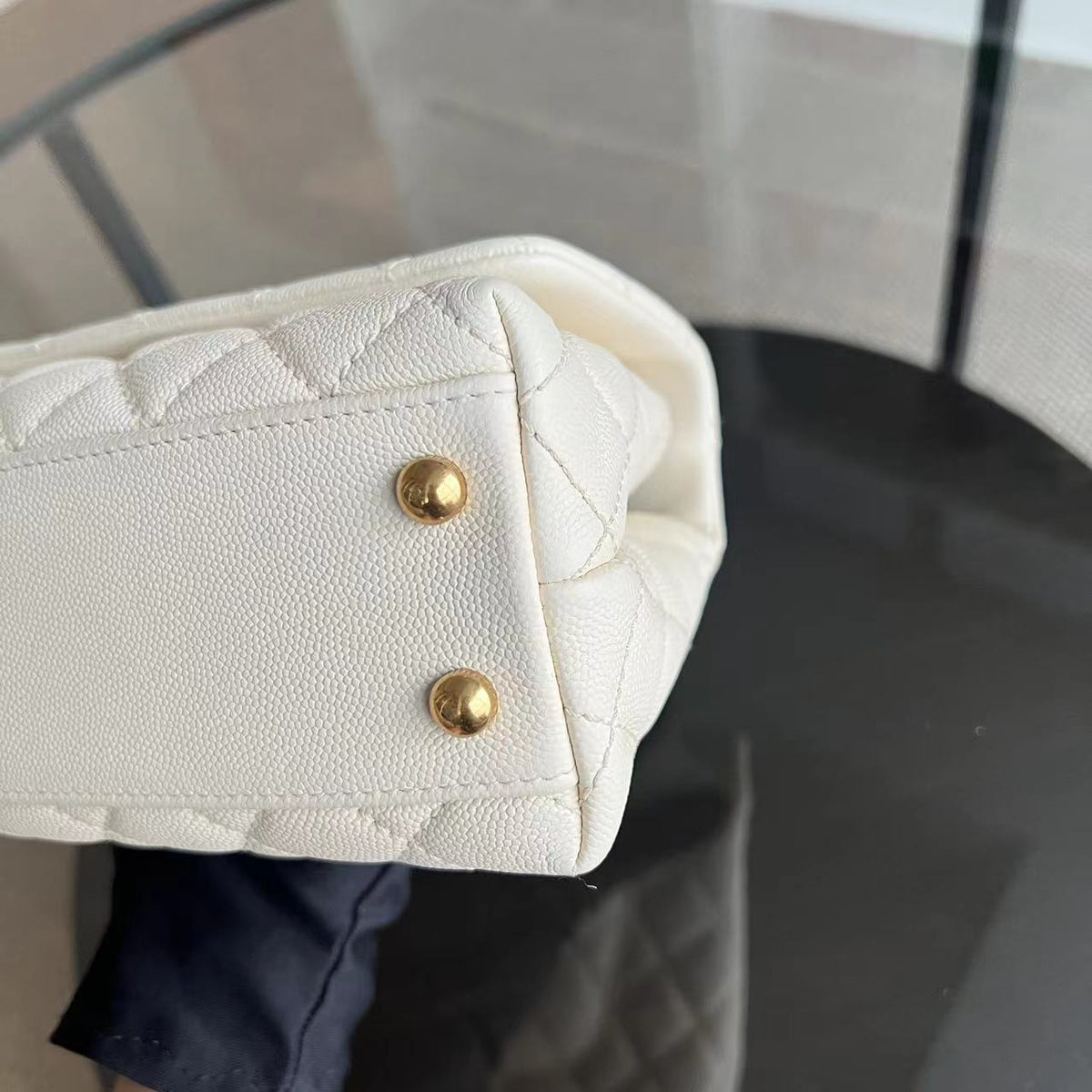 Caviar Small Coco Handle Quilted Calfskin Cream White Golden Hardware Series 24