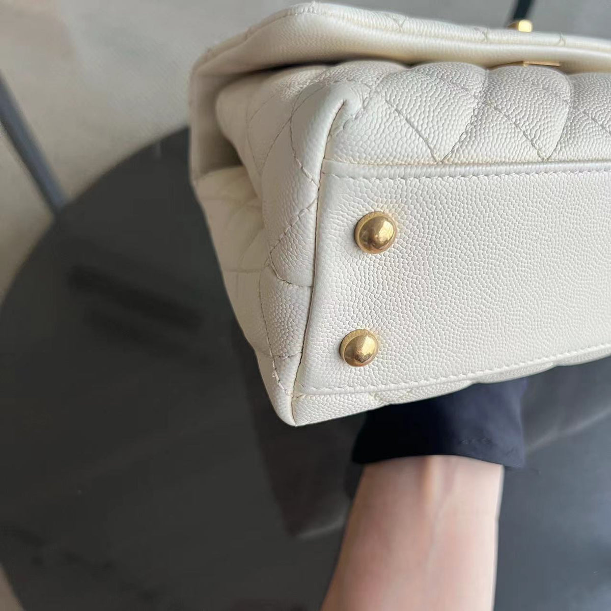Caviar Small Coco Handle Quilted Calfskin Cream White Golden Hardware Series 24