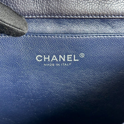 Caviar Timeless Classic Flap Clutch Calfskin Leather Dark Blue SHW No 18