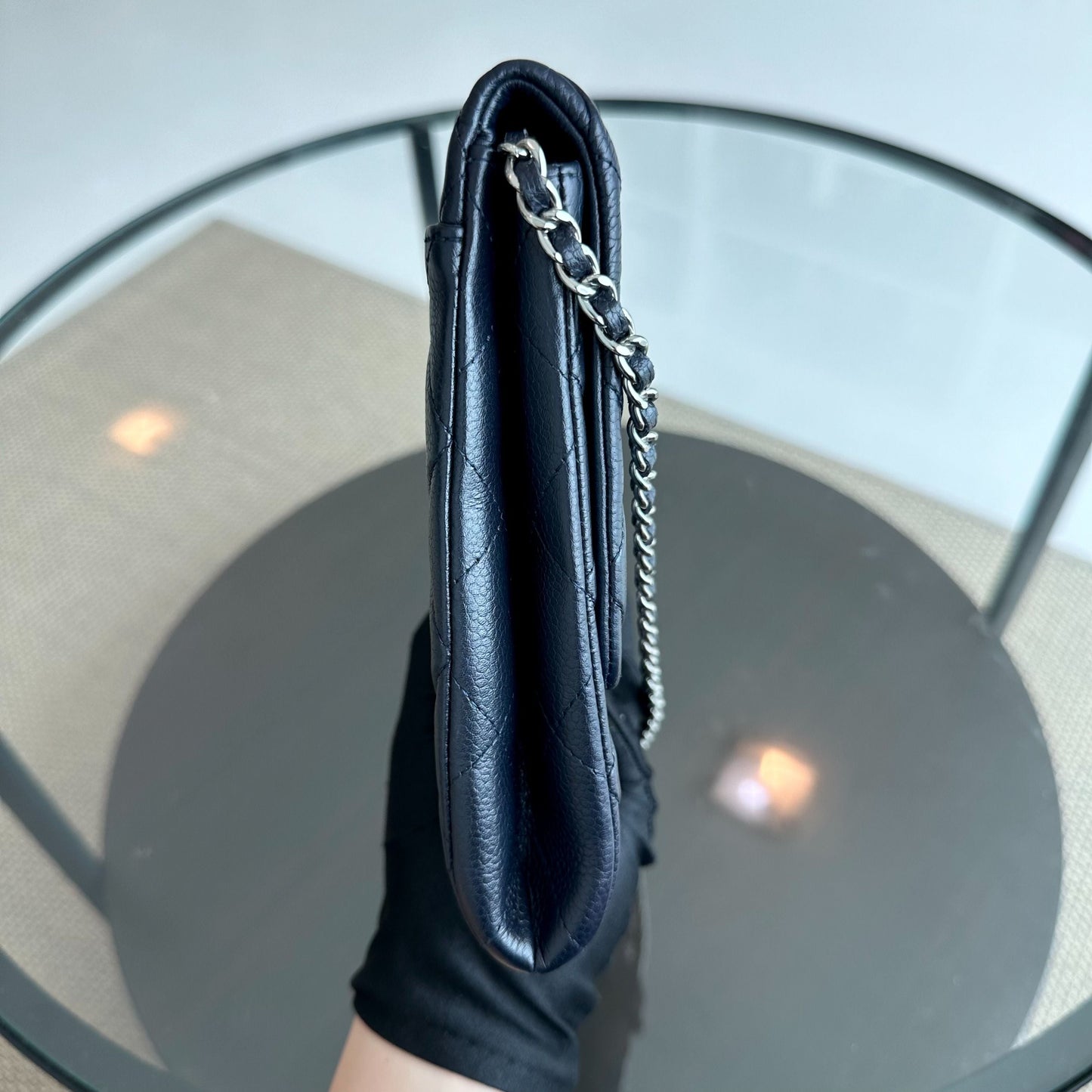 Caviar Timeless Classic Flap Clutch Calfskin Leather Dark Blue SHW No 18