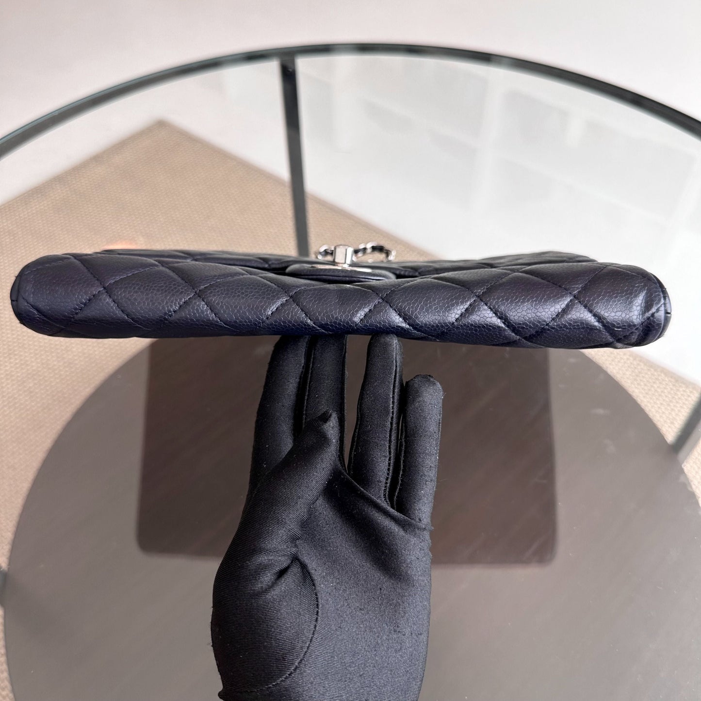 Caviar Timeless Classic Flap Clutch Calfskin Leather Dark Blue SHW No 18