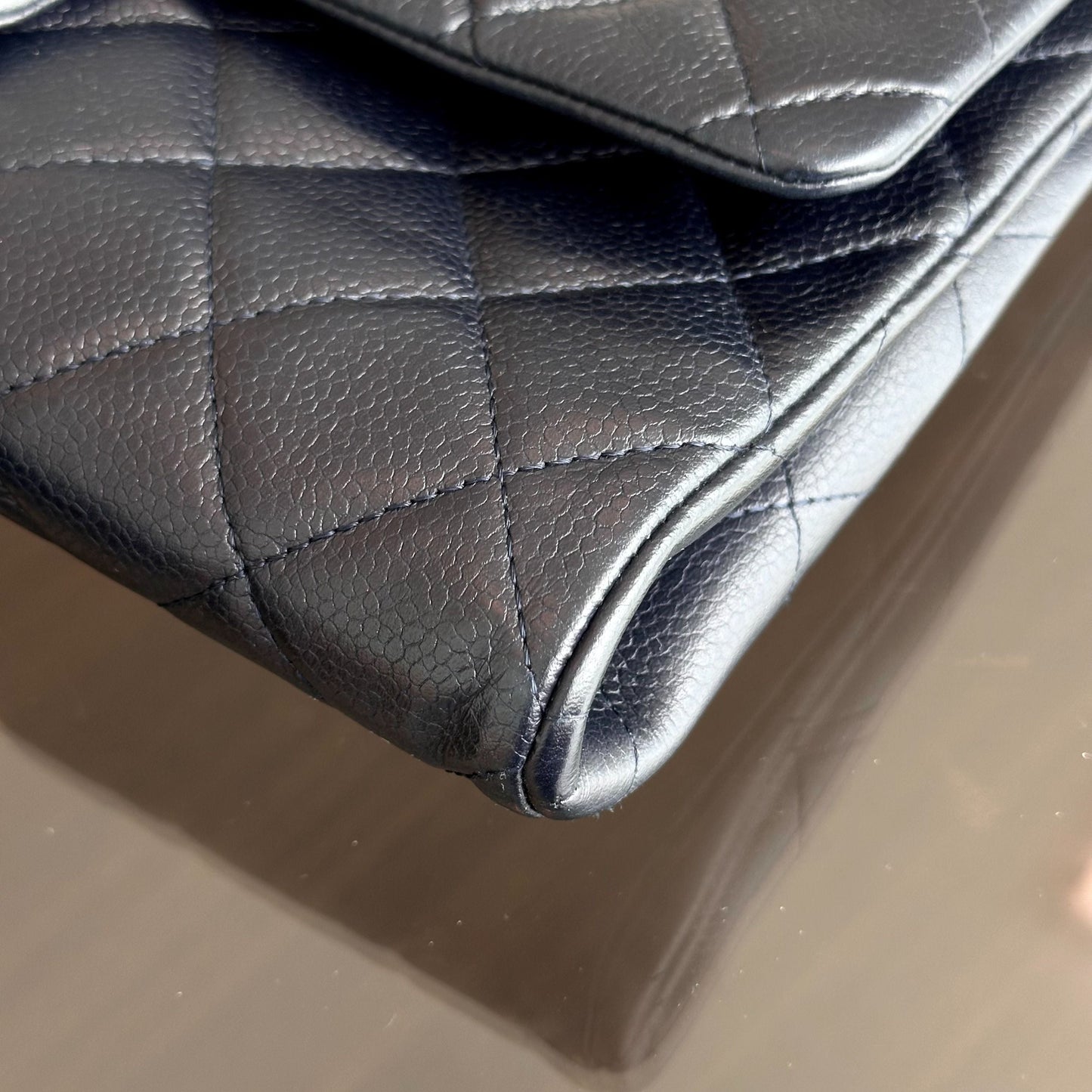Caviar Timeless Classic Flap Clutch Calfskin Leather Dark Blue SHW No 18