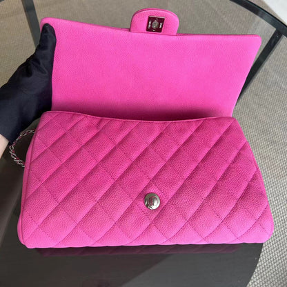 Caviar Timeless Classic Flap Clutch Quilted Calfskin Hot Pink SHW No 18