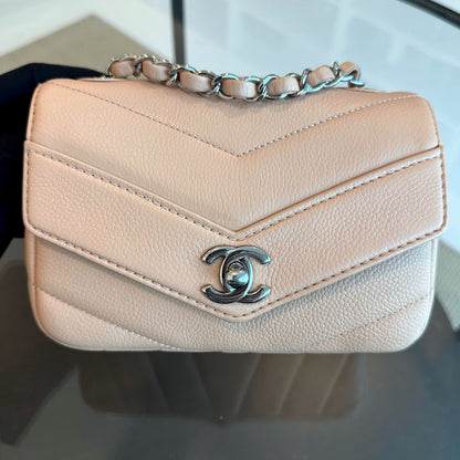 Caviar V Stitch Chevron Mini Square Nude SHW No 24