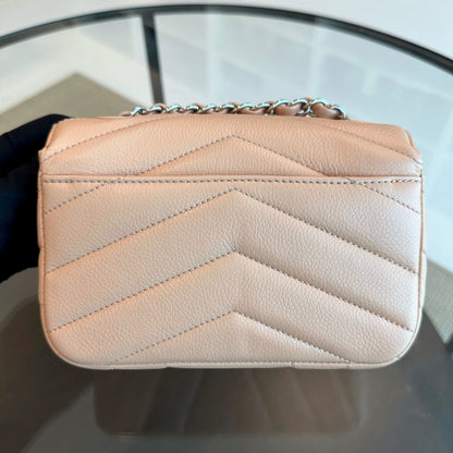 Caviar V Stitch Chevron Mini Square Nude SHW No 24