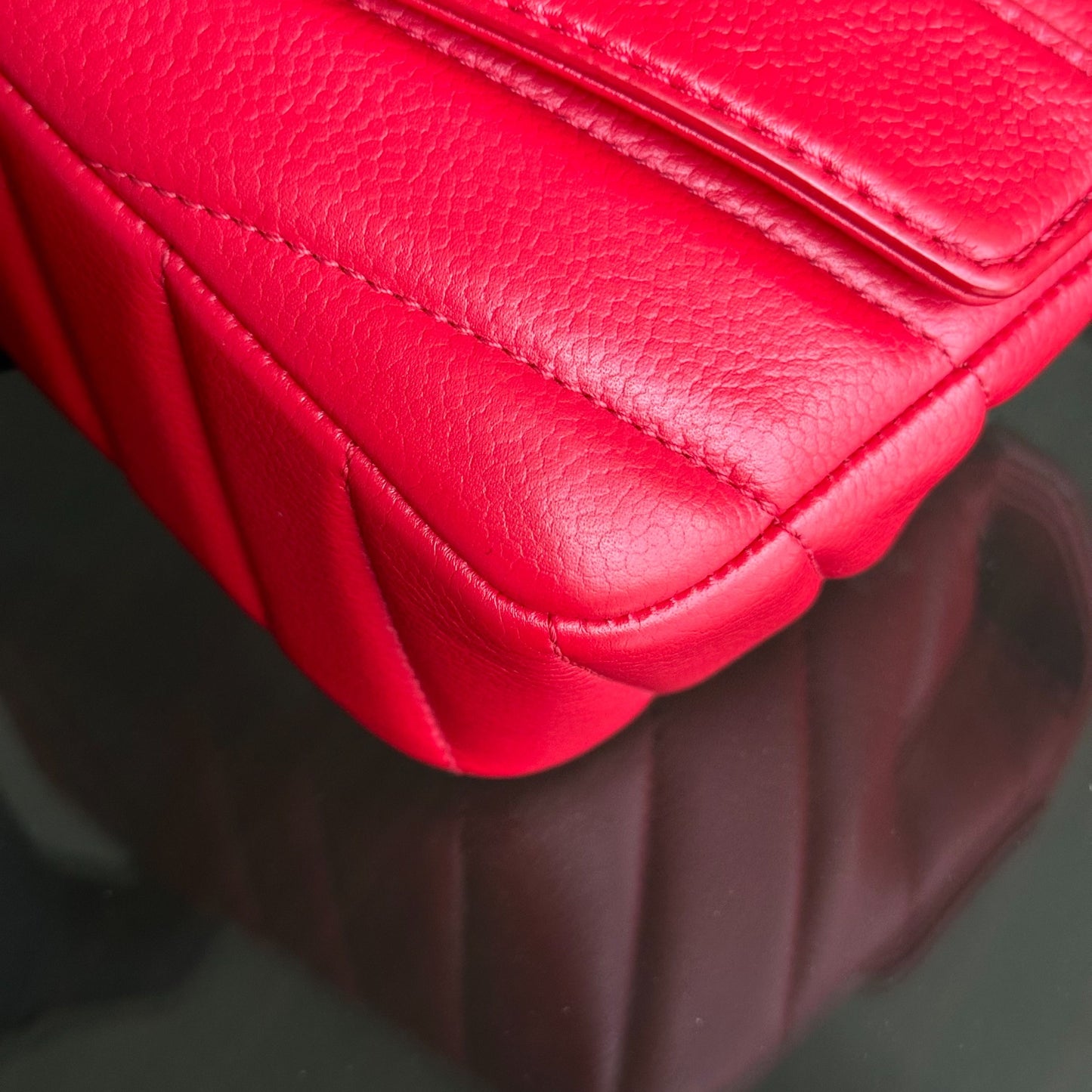 Caviar V Stitch Chevron Mini Square Seasonal Flap Red SHW No 24