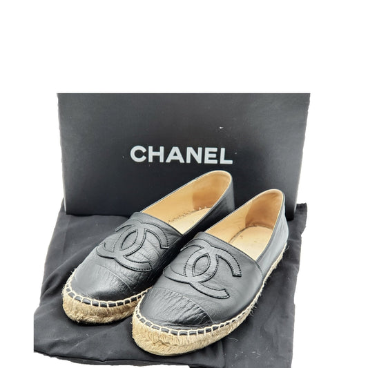 Chanel CC Lambskin Black Espadrille Shoes