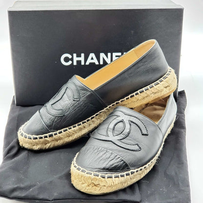 Chanel CC Lambskin Black Espadrille Shoes