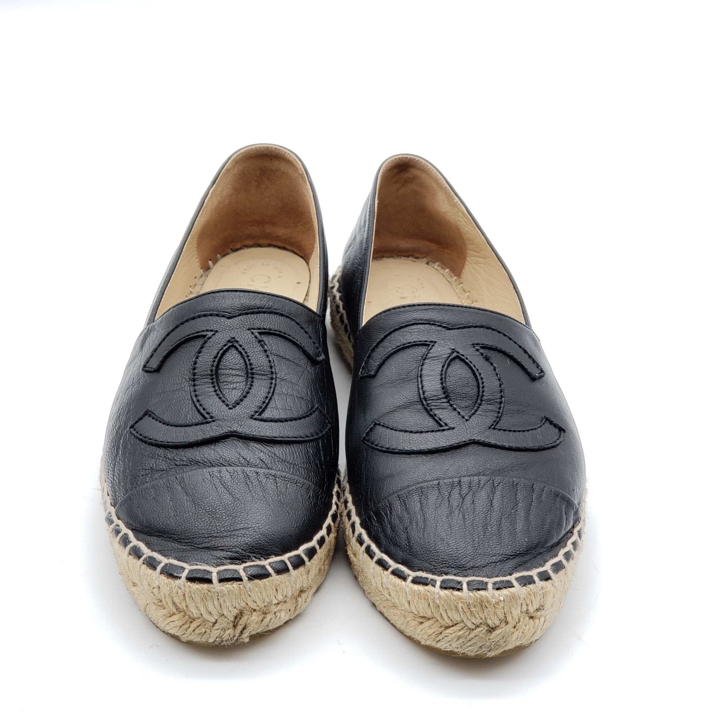 Chanel CC Lambskin Black Espadrille Shoes