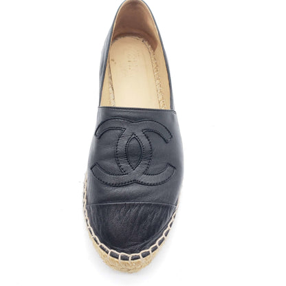 Chanel CC Lambskin Black Espadrille Shoes