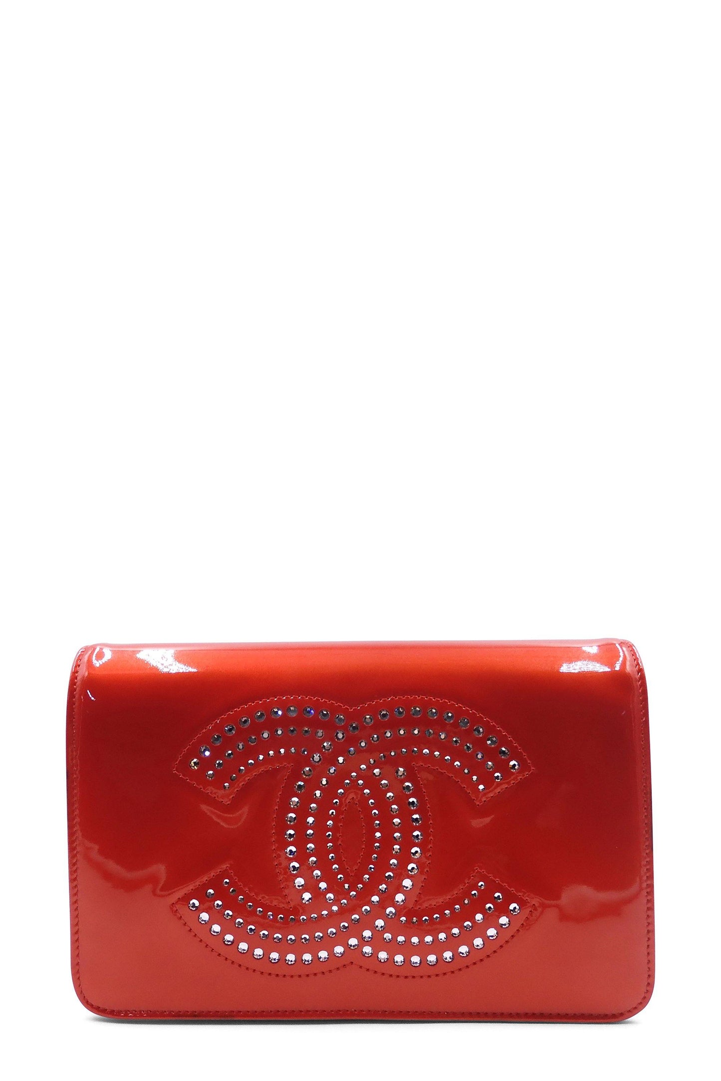 CC Wallet on Chain Strass Embellished Patent Red