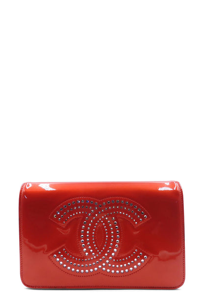 CC Wallet on Chain Strass Embellished Patent Red