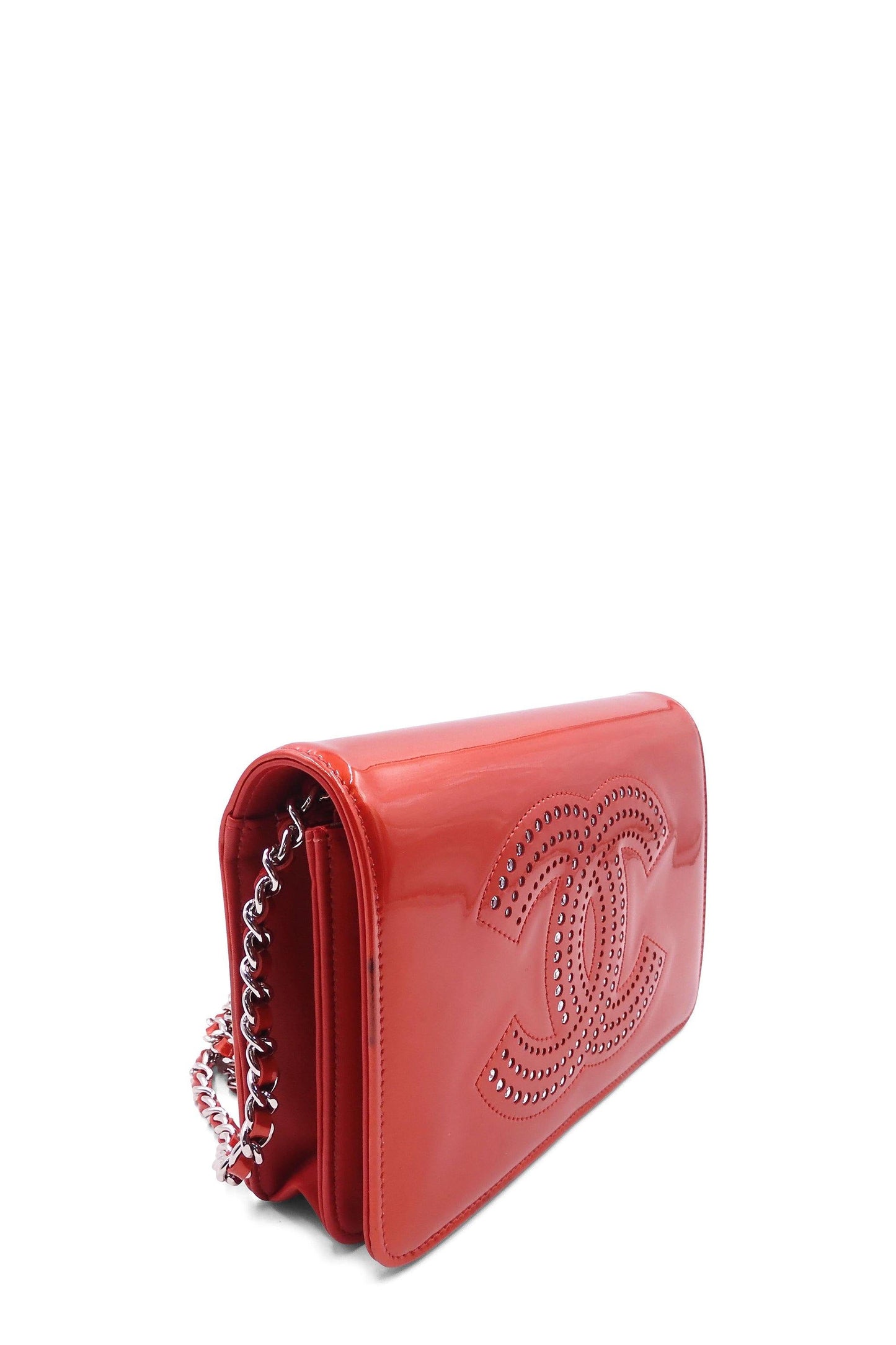 CC Wallet on Chain Strass Embellished Patent Red