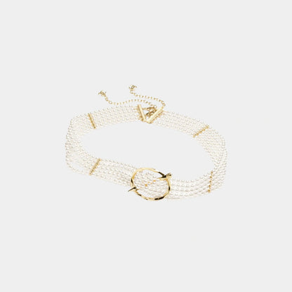 Chain Belt Metal Resin & Rhinestones Gold Pearly White & Crystal