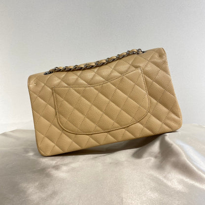 CHANEL CLASSIC FLAP MEDIUM CHAIN SHOULDER BAG BEIGE CAVIAR SKIN SHW 90215286