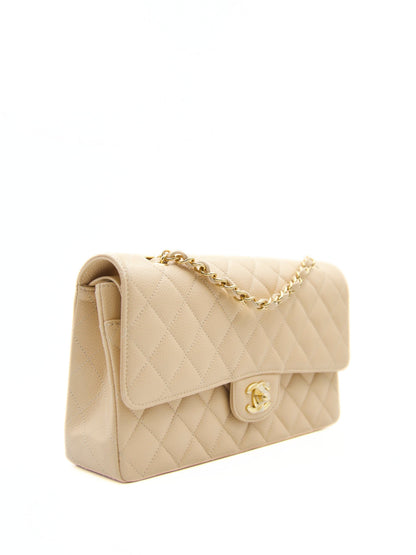 CHANEL MEDIUM CLASSIC FLAP BAG BEIGE Caviar Leather with Gold-tone Hardware
