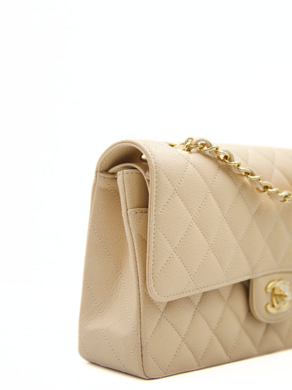 CHANEL MEDIUM CLASSIC FLAP BAG BEIGE Caviar Leather with Gold-tone Hardware