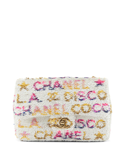 CHANEL MINI RECTANGLE DISCO FLAP BAG WHITE, YELLOW & PINK Sequins & Calfskin with Gold-Tone Hardware