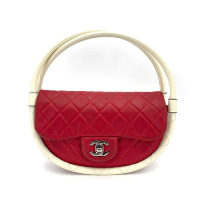 Chanel Vintage Hula Hoop Handbag Red / White Lambskin RHW #18 90245797