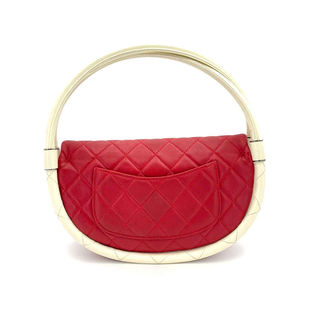 Chanel Vintage Hula Hoop Handbag Red / White Lambskin RHW #18 90245797