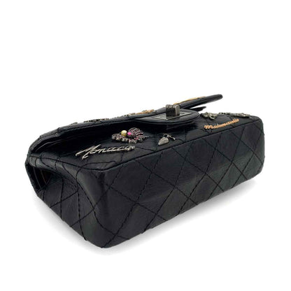 CHANEL VINTAGE 2.55 LUCKY CHARM CHAIN SHOULDER BAG BLACK CALF SKIN SHW 90245051