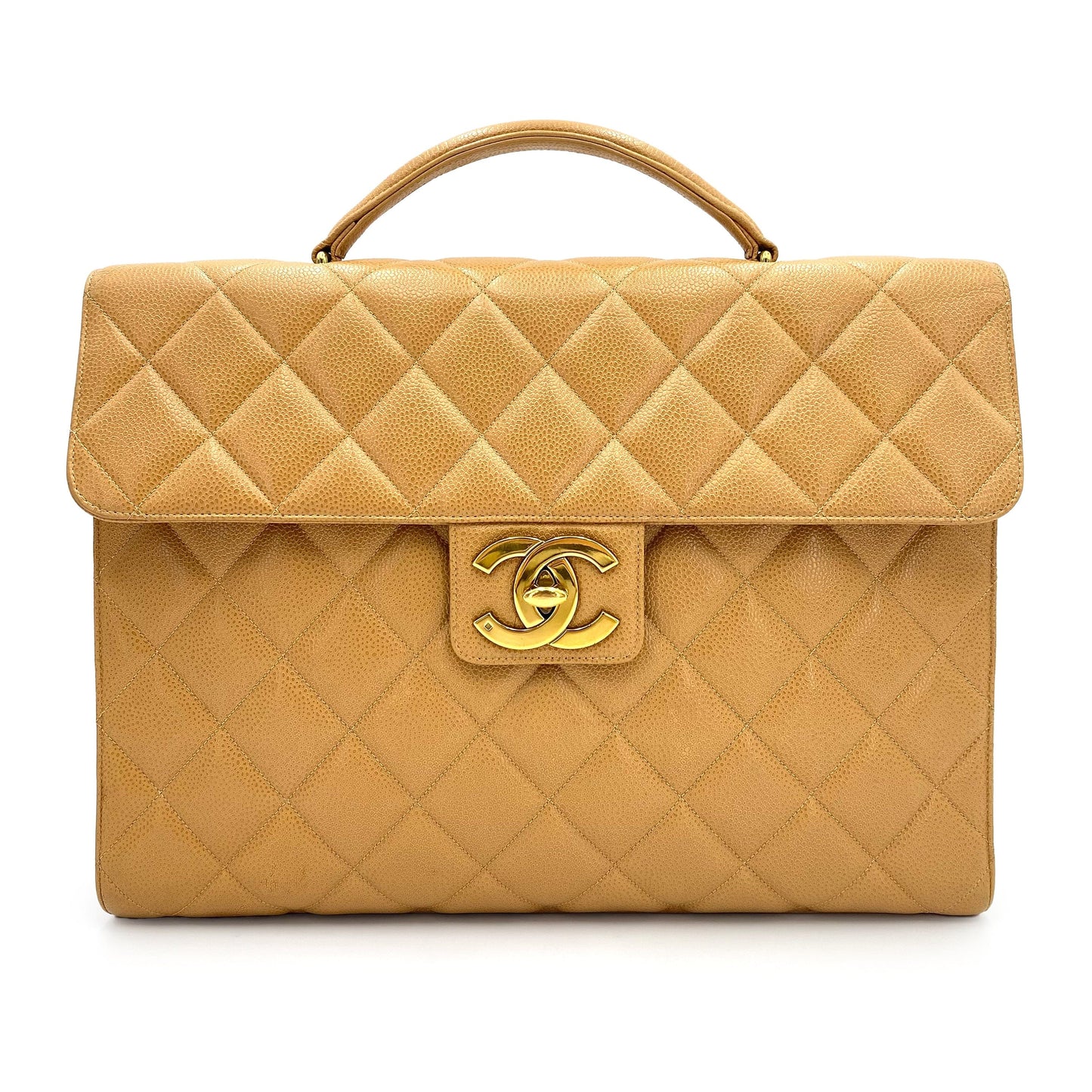 CHANEL VINTAGE BIG COCO BRIEF HAND BAG BEIGE CAVIAR SKIN 90241672