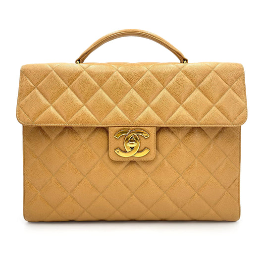 CHANEL VINTAGE BIG COCO BRIEF HAND BAG BEIGE CAVIAR SKIN 90241672