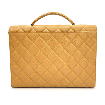 CHANEL VINTAGE BIG COCO BRIEF HAND BAG BEIGE CAVIAR SKIN 90241672