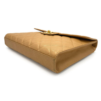 CHANEL VINTAGE BIG COCO BRIEF HAND BAG BEIGE CAVIAR SKIN 90241672