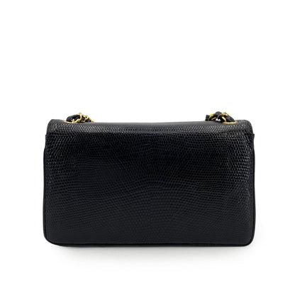 CHANEL VINTAGE BIG COCO CHAIN SHOULDER BAG BLACK LIZARD 5