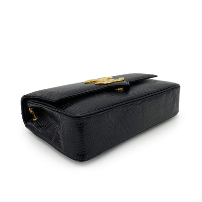 CHANEL VINTAGE BIG COCO CHAIN SHOULDER BAG BLACK LIZARD 5
